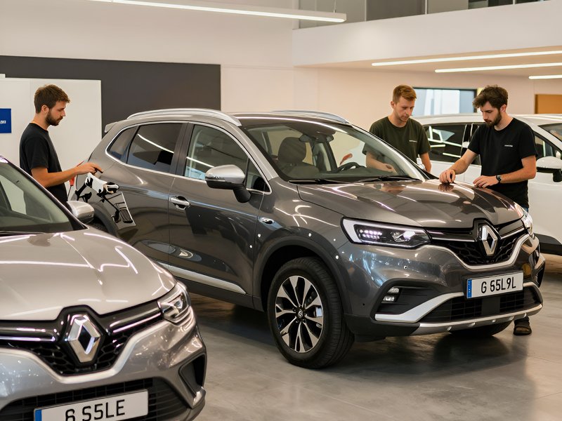 Команда менеджеров Renault-Online обсуждает детали продажи новых автомобилей в современном офисе Москвы