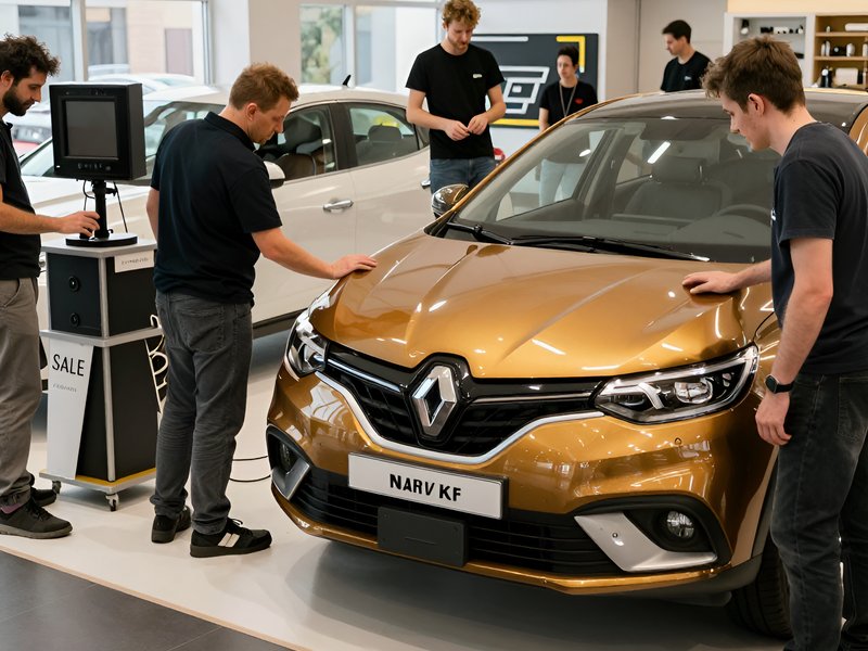 Команда менеджеров Renault-Online обсуждает детали продажи новых автомобилей в современном офисе Москвы