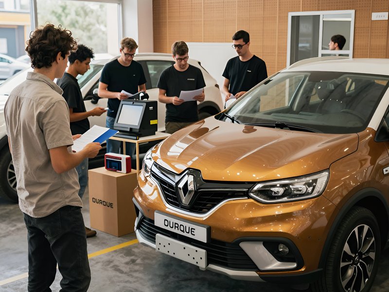 Команда менеджеров Renault-Online обсуждает детали продажи новых автомобилей в современном офисе Москвы