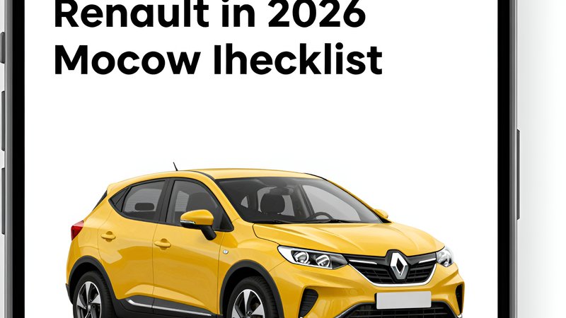 Современная иллюстрация автомобиля Renault на техническом обслуживании в сервисе для статьи о чек-листе 2026 года.